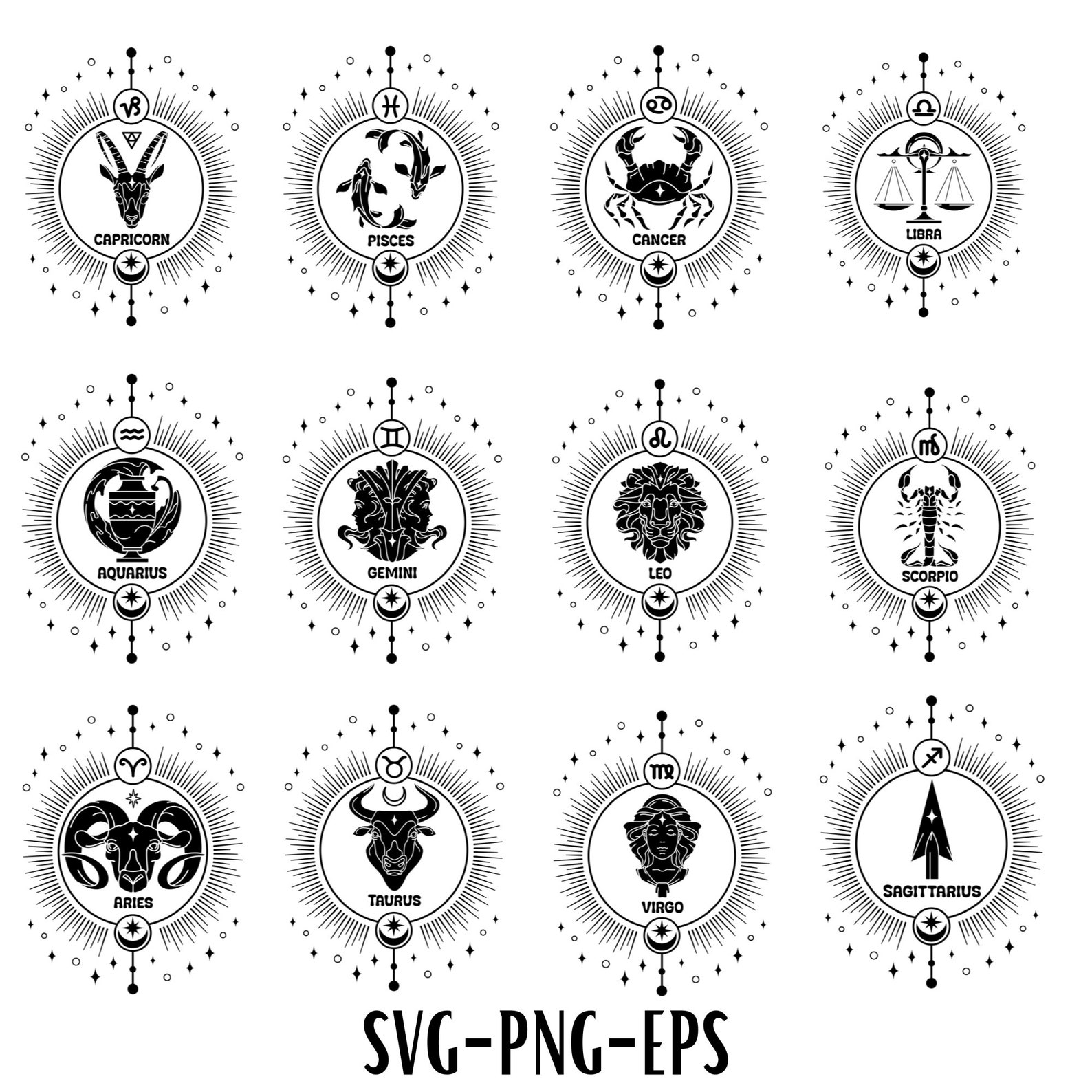 Zodiac Sign Bundle Svg Zodiac Svg Bundle Zodiac Sign Png Etsy