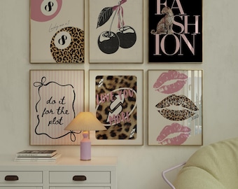 Stockholm Pink Cheetah Gallery Wall, Pack of 6 Retro y2k Leopard Poster Bundle, Aesthetic Dorm Room Decor, Girly Wall Art, Digital Download