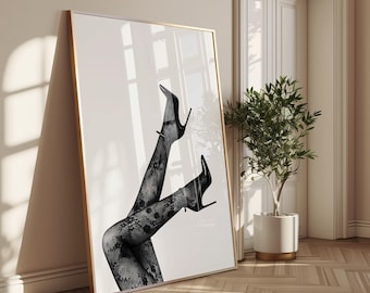 Black and White Vintage Lace Heels Print, Retro Fashion Poster, Y2k Luxury Fashion, Stockholm Style Decor, Digital Download
