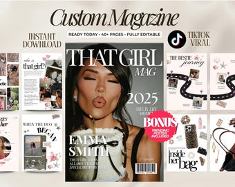 Personalized Birthday Magazine Template for Best Friend | Editable Canva Gift | Custom Girly Birthday Template