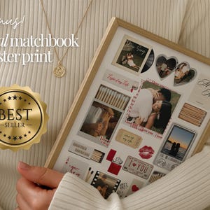 Puede incluir: Un collage enmarcado con fotos, cerillas y elementos decorativos. El collage incluye fotos de parejas, corazones y el texto "I love you". Una insignia dorada de "Best Seller" es visible.