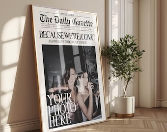 Custom Iconic Bestie Newspaper Print, College Dorm, Best Friend Gift, Custom Gift, Modern Girly Room Decor, Custom Roommate Wall Art