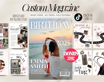 親友へのカスタム誕生日雑誌テンプレート | 編集可能なCanvaギフト | パーソナライズされた女の子の誕生日記念品
