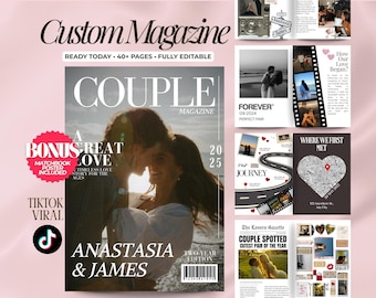 Custom Couple Magazine Template | Romantic Anniversary, Engagement & Valentine’s Day | Canva Editable Gift