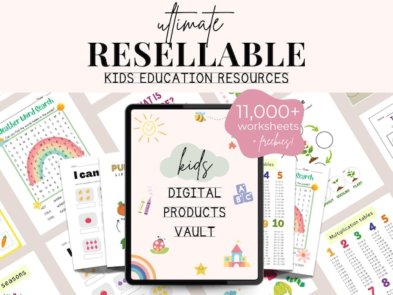 Ultimate Kids Digital Products Bundle| Resell Vault | PLR MRR Educational Resources | DFY Activities Worksheets