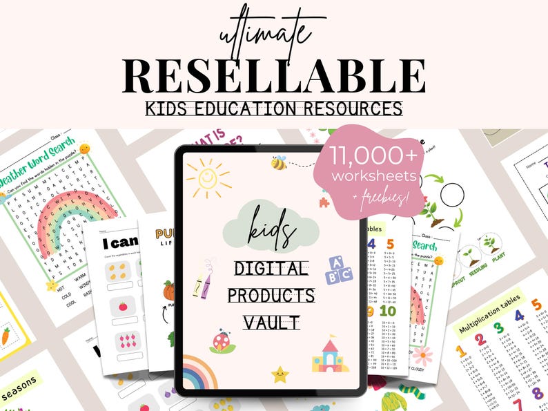 Ultimat paket med digitala produkter för barn | Återförsäljningsvalv | PLR MRR utbildningsresurser | DFY-aktivitetsblad bild 1