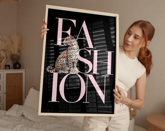 High Fashion Leopard Print, Black and White Wall Art, Stockholm Style High Fashion Poster, y2k Girly Dorm Printable, DIGITAL DOWNLOAD