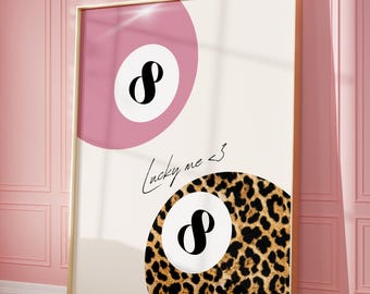 Y2k Pink Cheetah 8Ball Poster, Retro Girly Leopard Poster, Aesthetic Dorm Room Decor, Girly Wall Art, Digital Download