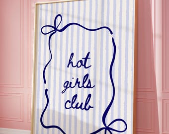 Navy Blue Hot Girls Club Coquette Wall Art, Girly Dorm Poster, Coastal Cowgirl, Printable DIGITAL DOWNLOAD