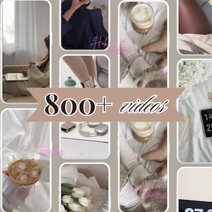 May include: A collage of images featuring a variety of lifestyle and aesthetic themes. The images include coffee, flowers, clothing, and technology. The text "800+ videos" is displayed in the centre of the collage.