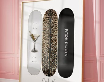 Stockholm Style Skate Decks Print, Girly Leopard Poster, Y2k Fashion Martini, Aesthetic Dorm Room Decor, Digital Download