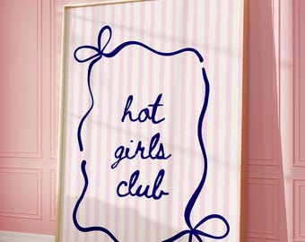 Hot Girls Club Pink Coquette Wall Art, Girly Dorm Poster, Coastal Cowgirl, Printable DIGITAL DOWNLOAD