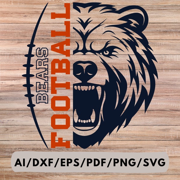 Bears Football, Chicago Football, Bears Sillhoutte, Printing, Cutting and Sublimation, Ai, Dxf, Eps, Pdf, Png, Svg  Digital Download