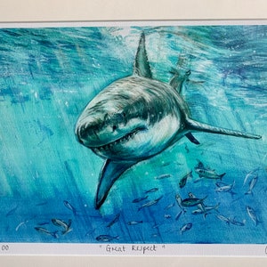 Great Respect ~ Great White Shark, Giclée Print of Original Painting
