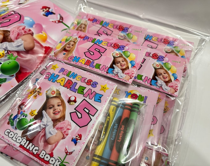 Custom Coloring Kit | Custom Coloring Pages | Party Favors | Princess Peach Birthday