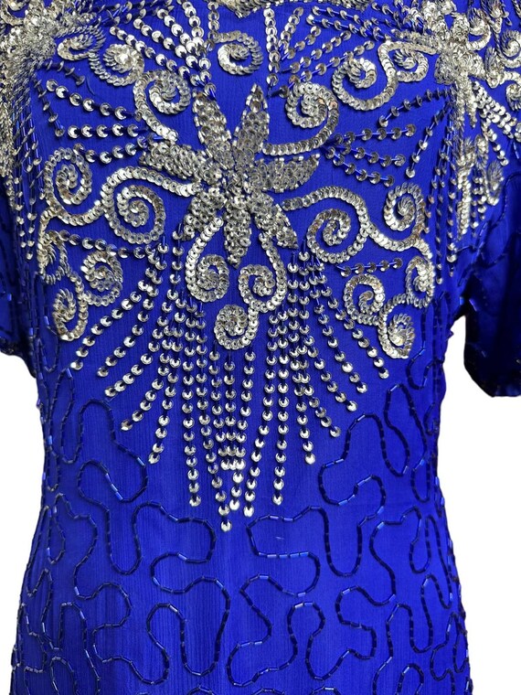 80s Royal Blue Formal Dress With Silver Sequins A… - image 2