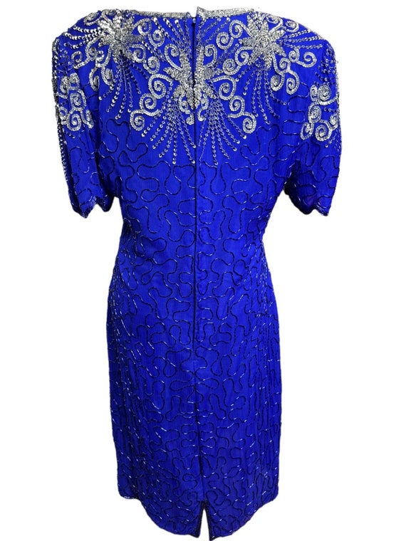 80s Royal Blue Formal Dress With Silver Sequins A… - image 3
