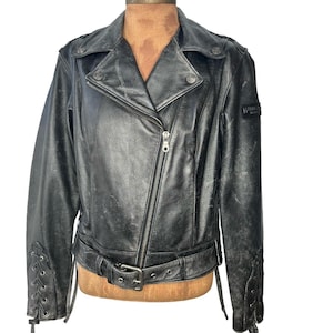 Vintage Harley Davidson Distressed Leather Motorcycle Biker Jacket Womens Small