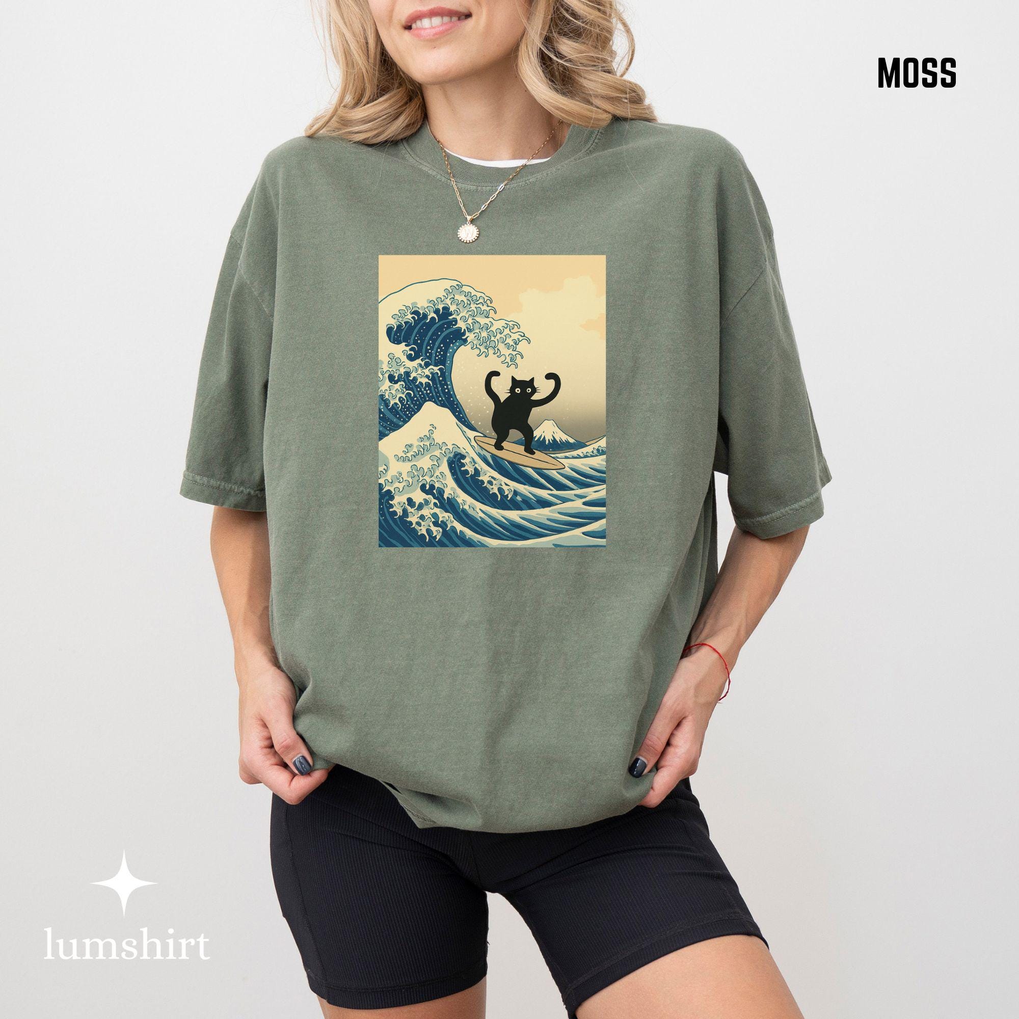 Comfort Colors Cat Shirt, Funny Cat Shirt, Big Wave Shirt, Cat Meme Shirt, Black Cat T Shirt, Art Shirt, Artist Tee, Kitty Lover Gift Tee