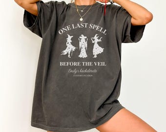 Custom Witch Bachelorette Shirts, Halloween Bach Tshirts, Gothic Bridal Party, Personalized Goth Bachelorette, Spooky Bridal Party Tee