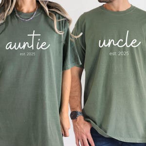 Personalized Auntie Uncle Comfort Colors® T-shirt, Custom Aunt Uncle Shirt, Pregnancy Announcement Tee, Aunt Uncle To Be Gift Shirt