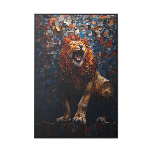 Lion Wall Art Framed Vertical Canvas Print - Oversized Living Room Above The Couch Decor for Lion Lovers ONE SIZE