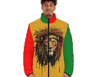 Rasta Jacket, Rasta Clothing, Puffer Jacket, King of Kings, Gift For Her, Best Gift, Gifts For Him, Gifts For Boyfriend, Mens Clothing