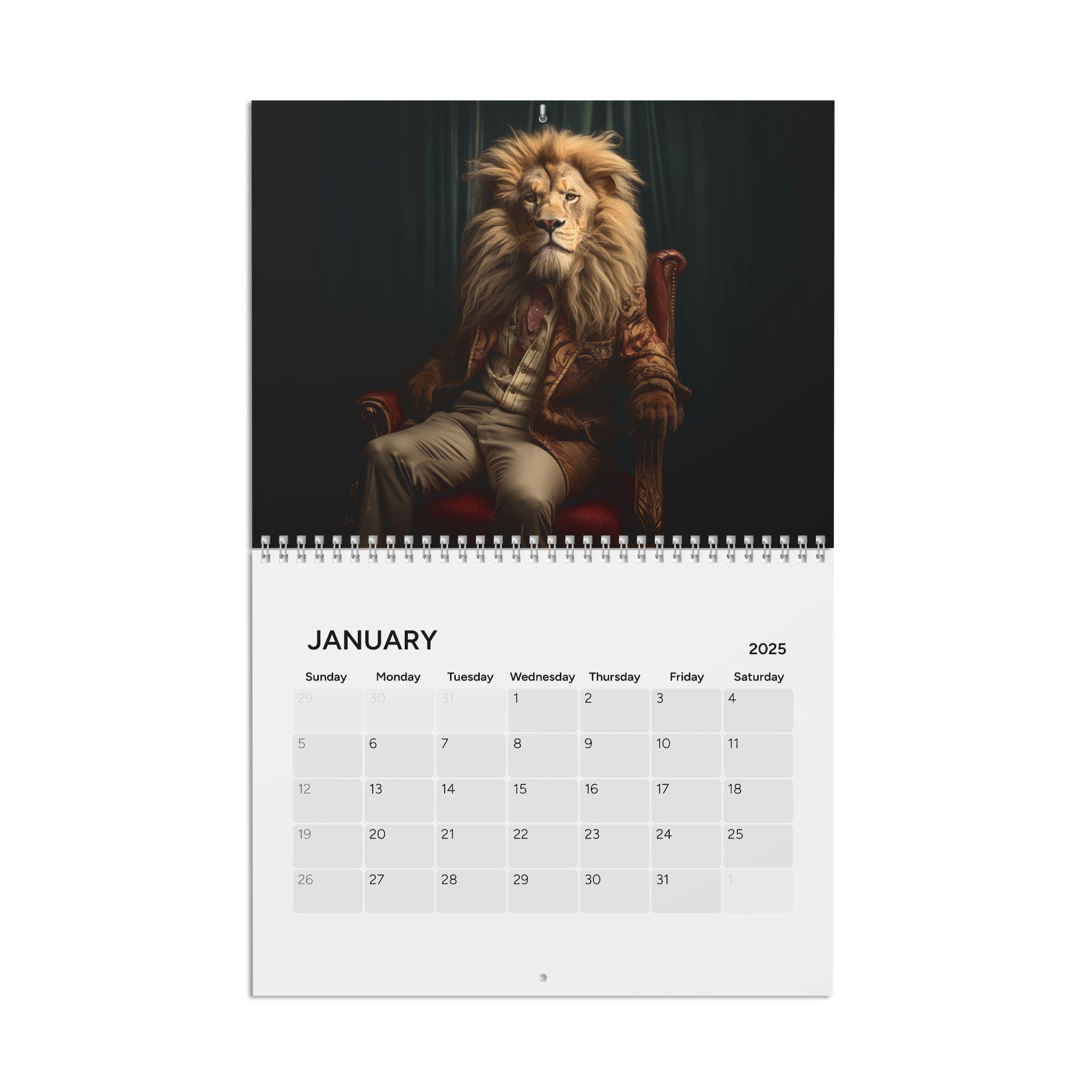 Calendrier Mural 2026 Lions - Format A3 à Spirales, Impressions Couleur Haute Qualité, Grande Case Par Jour