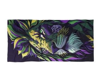 Lion Design Beach Towel, Combed Cotton, Soft and Durable