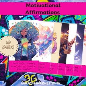 Oracles de motivation imprimables - Cartes d'Oracle d'affirmation, Deck d'encouragement, Imagerie inspirée des symboles vibrants