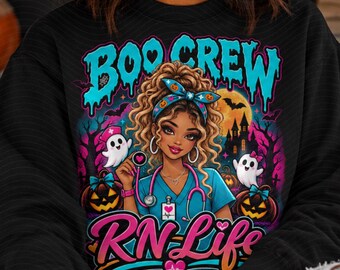 Boo Crew RN Life PNG, Halloween Nurse PNG, Upiorny projekt sublimacji pielęgniarki, Grafika na koszulce pielęgniarki dyplomowanej, Cyfrowe pobieranie prezentu dla pielęgniarki