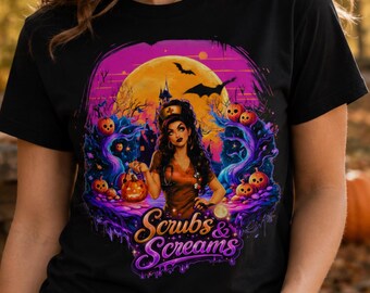 Scrubs & Screams Halloween Nurse PNG, Spooky Nurse Sublimation Design, Nurse Shirt PNG, Halloween Medical PNG, Commercial Use