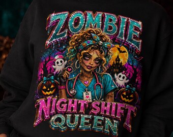 Zombie Nurse Halloween PNG, Spooky RN Night Shift Queen Sublimation (Digital Download)