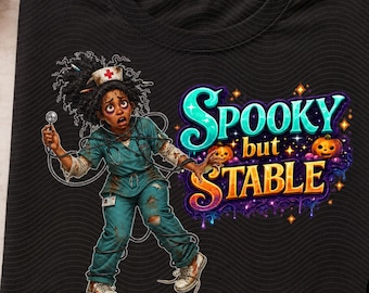 Upiorna, ale stabilna pielęgniarka na Halloween PNG, zabawny projekt sublimacji pielęgniarki, koszulka pielęgniarki PNG, upiorna opieka zdrowotna PNG, wykorzystanie komercyjne