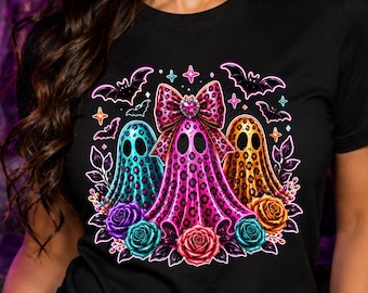 Colorful Leopard Halloween Ghosts PNG, Spooky Shirt Design (Digital Download)