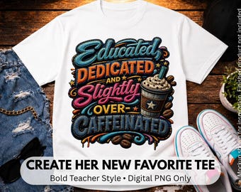 Educated Dedicated Slightly Over Caffeinated PNG (Digital Download)
