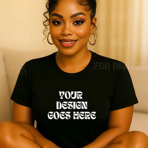 黒人女性Tシャツモックアップ | 多様なモデル | 高解像度JPG | Canva対応 | すぐにダウンロード | POD販売者向けシャツモックアップ