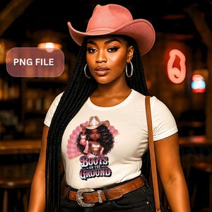 Sublimation de cow-girl noire – « Des bottes sur le sol » PNG | Style country afro-américain | Gobelet western, tasse, t-shirt imprimable