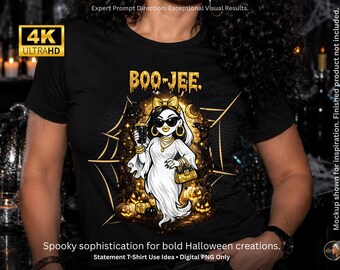 Glamorous BOO-JEE Ghost PNG Bundle, 10 Dark Background Halloween Sublimation Designs (Digital Download)