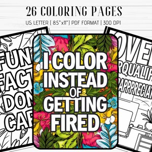 Páginas para colorear divertidas de oficina: 26 diseños digitales sarcásticos para imprimir y aliviar el estrés, descarga digital, humor para el lugar de trabajo, PDF