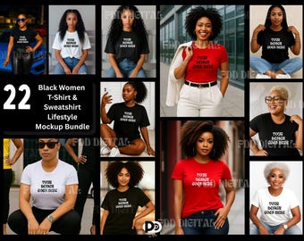 Schwarze Frauen T-Shirt & Sweatshirt Mockup Bundle: 22 Lifestyle JPGs (Instant Download)