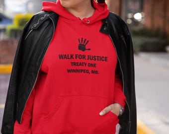 MMIW Walk for Justice hoodie | Handprint graphic, Treaty One Winnipeg, MB