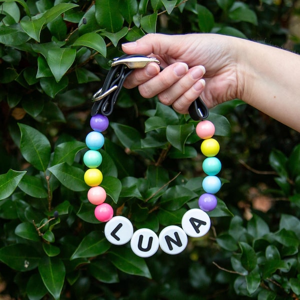 Pastel Rainbow Beaded Dog Collar, Adjustable Dog Friendship Necklace with Name Letter Beads