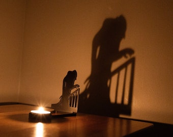 Nosferatu Tealight Shadow Caster - Halloween Tea Light Holder - 3D Printed spooky vampire shadow art