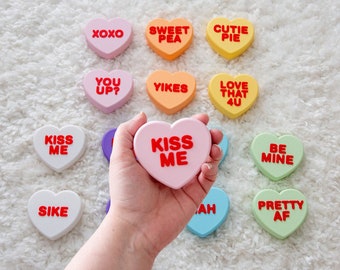 Large Conversation Hearts Custom Text, Classic and Sassy Phrases, Plastic Valentines Day Candy Hearts, Modern Sweetheart Gift Decor