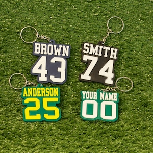 Custom Sports Keychain Personalized Name and Number with Custom Colors Baseball Key Chain Football Basketball Gift For Soccer Mom Dad
