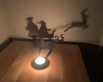 Santa's Sleigh Tealight Shadow Caster - Christmas Tea Light Holder - 3D Printed festive holiday shadow candle art