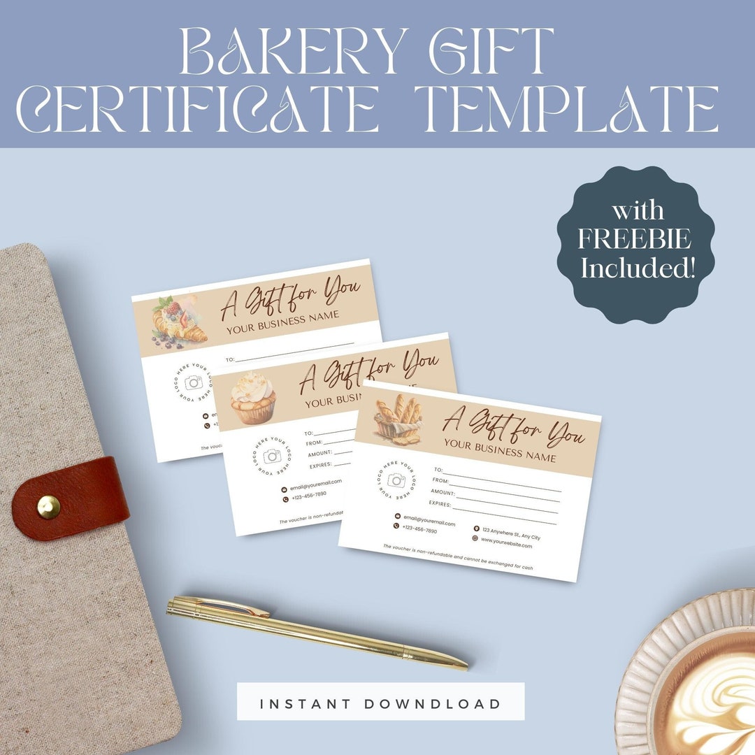 Elegant Bakery Gift Certificate Template INSTANT DOWNLOAD Canva