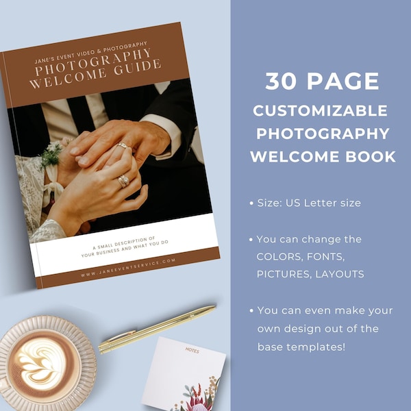 Sjabloon voor fotografie-welkomstpakket INSTANT DOWNLOAD 30 pagina's Esthetische huwelijks- en familiefotografie Prijsgids voor klanten | Canva-bewerkbaar