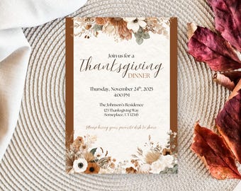 Invitación para la cena de Acción de Gracias / Plantilla editable / Descarga inmediata